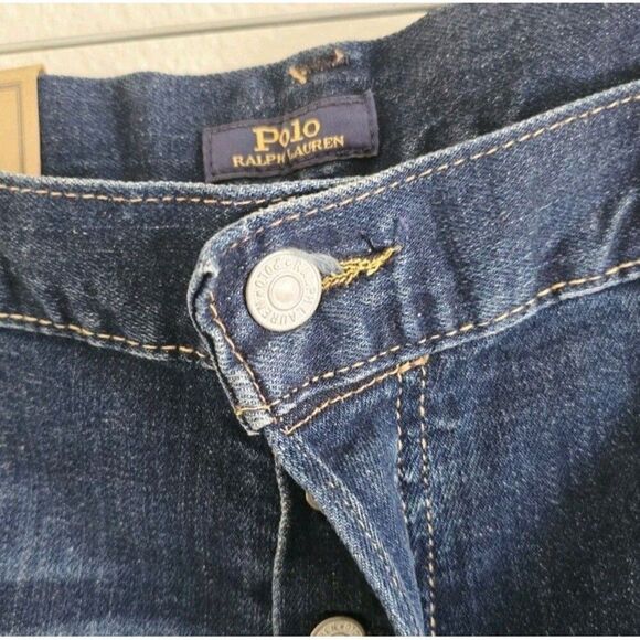 New-Polo Ralph Lauren Mens Sullivan Slim Paint Distressed Blue Denim Jeans 42x32 - Picture 3 of 11